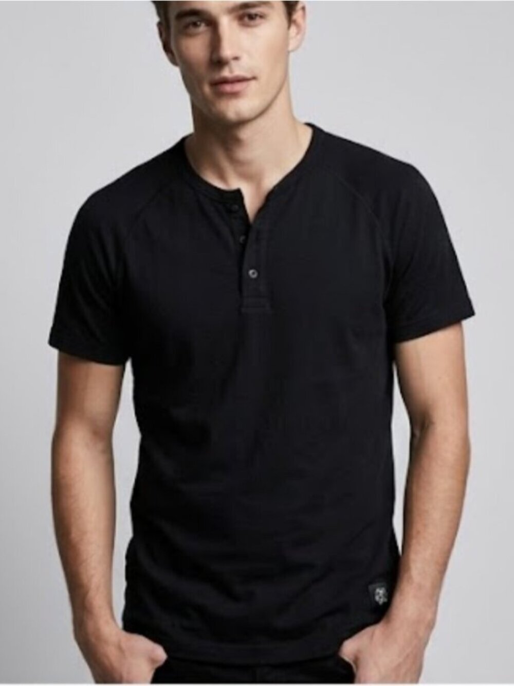 Reigning Champ Men's Snap Button Henley T-Shirt | Black Short Sleeve Cotton